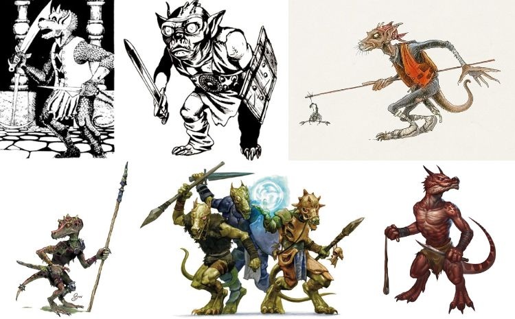 Kobolds de Dungeons & Dragons representados em diferentes edições do jogo